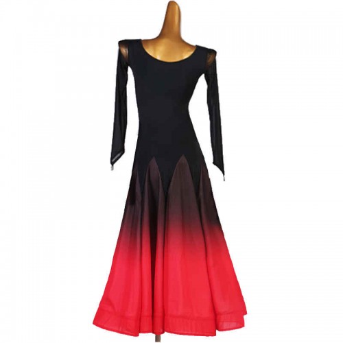 Women black with red gradient colored ballroom dance dresses female professional waltz tango dance costumes